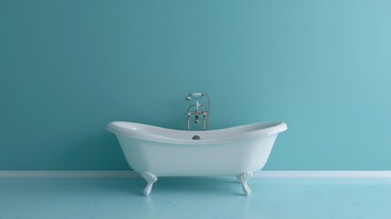 Bathtub in Bathroom With Blue Wall