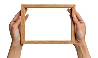 A person is holding a wooden frame, cut out - stock png.