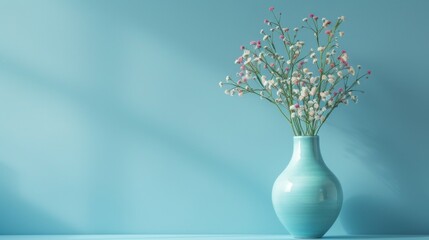 Blue Vase With Pink and White Flowers - obrazy, fototapety, plakaty
