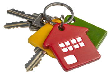 A keychain with a house key and a house key, cut out - stock png.