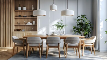 Scandinavian Elegance: Modern Dining Room with Cupboard