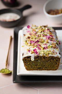Healthy Gluten Free Tea Cake with Pistachios and Matcha powder