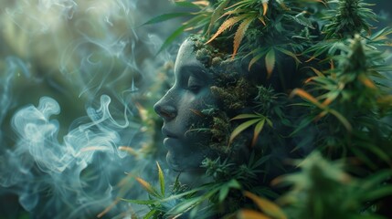Marijuana Woman an Emitting Smoke - obrazy, fototapety, plakaty