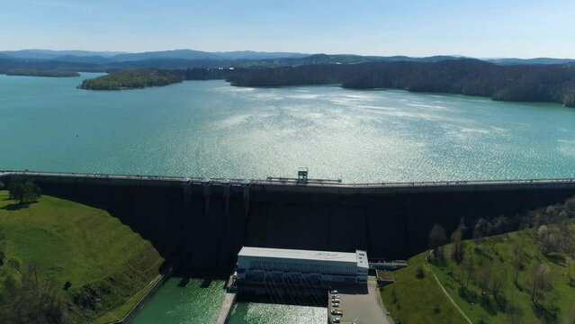 Water Dam Over Solina Bieszczady Aerial Poland