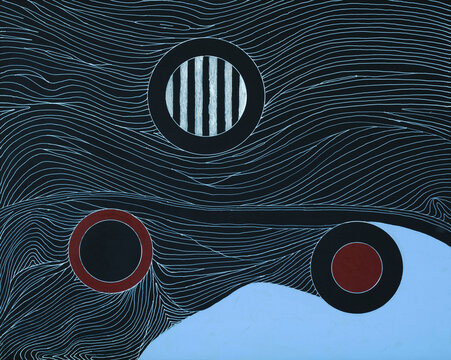 A mostly black abstract painting.