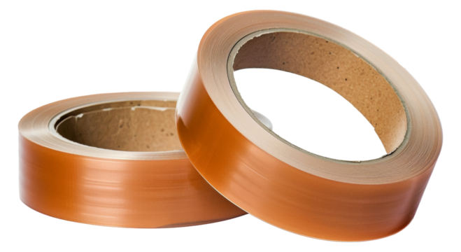 Two rolls of tape are shown, one of which is brown, cut out - stock png.