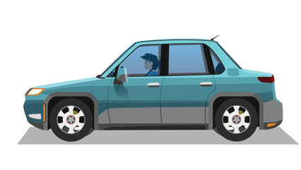 Cartoon Vector or Illustration of car. Sedan car can see inside with driver. Isolated white background.