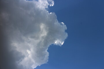 Blue sky with clouds and sun.