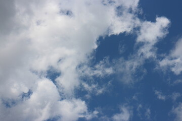 Blue sky with clouds and sun.
