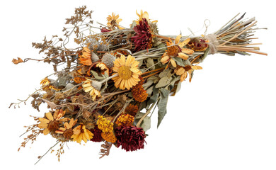 A bouquet of dried flowers is displayed, cut out - stock png.