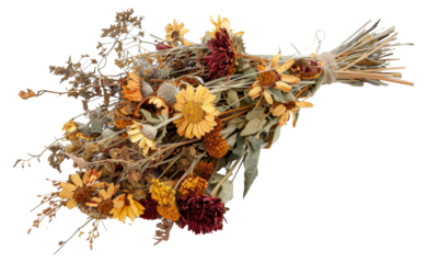 A bouquet of dried flowers is displayed, cut out - stock png.