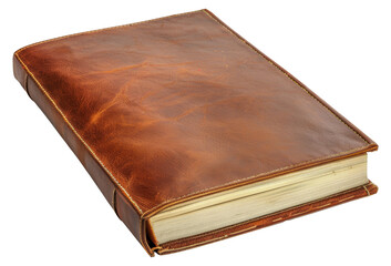 Obraz premium A leather bound book with a leather cover, cut out - stock png.