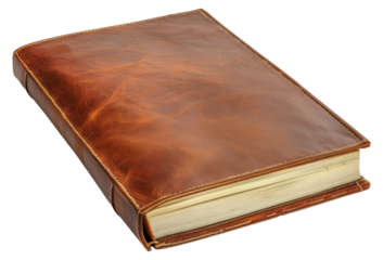 A leather bound book with a leather cover, cut out - stock png.