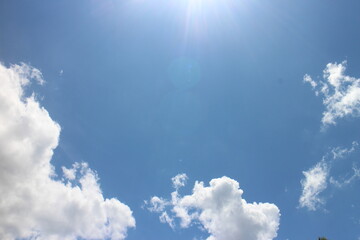 Blue sky with white cloud. Blue background. The summer sky is colorful clearing day and beautiful...