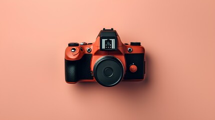 A high-resolution image of a DSLR camera from above, allowing for creative text placement against a minimalist and stylish background.