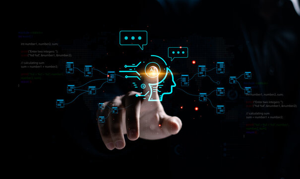 AI, Chatbot artificial intelligence technology concept. Artificial intelligence technology will automatically reply to messages. Using the command prompt to generate whatever you want.