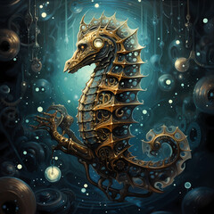 Mechanical seahorse swimming through a sea of stars