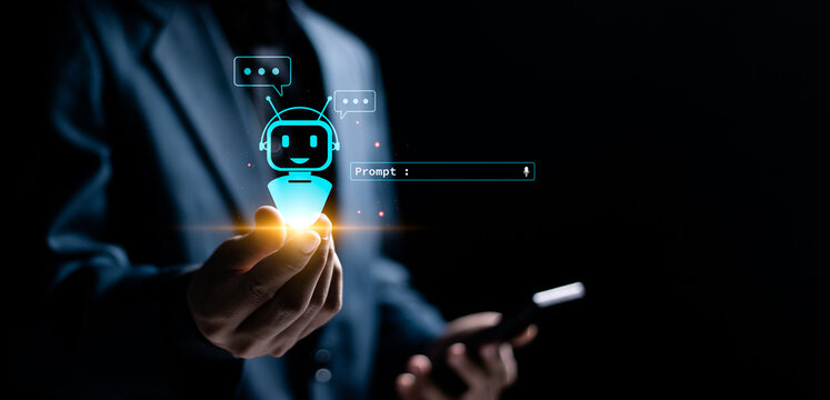 AI, Chatbot artificial intelligence technology concept. Artificial intelligence technology will automatically reply to messages. Using the command prompt to generate whatever you want.