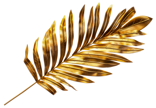 A gold leafy plant with a long stem, cut out - stock png.