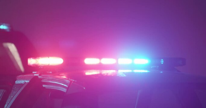 Top of police car red and blue flasher on emergency vehicle, Traffic stop, Emergency Situations. Flashing light red.