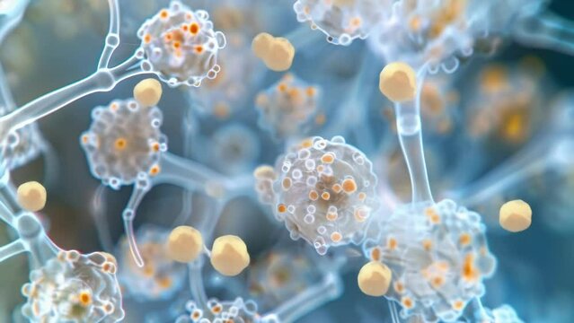 A highly magnified image of individual hyphae showcasing the unique shapes and sizes of these microscopic structures and highlighting . AI generation.