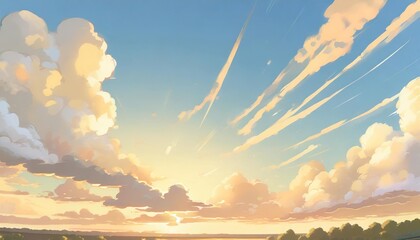 blue sky with clouds manga anime comic style generative ai