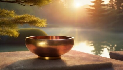 zen garden calm copper bowl pot sound meditation spiritual nature buddhism buddhist illustration - obrazy, fototapety, plakaty