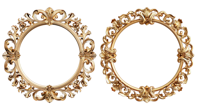 isolated antique golden frame in set of two