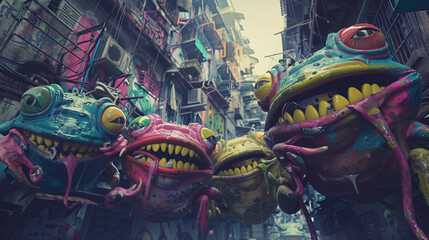 Surreal Urban Frogs in Graffiti Wonderland