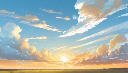 blue sky with clouds manga anime comic style generative ai - obrazy, fototapety, plakaty