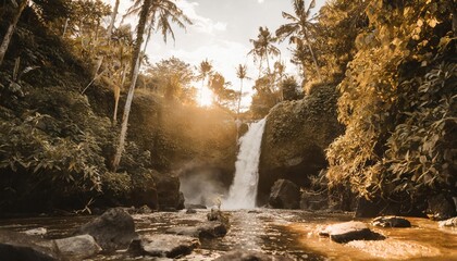 Fototapeta na wymiar waterfall in jungle ubud bali indonesia