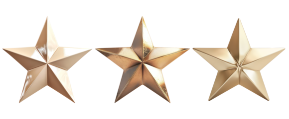 isolated golden twinkle star icon in set of three