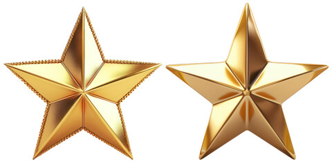 pack of two golden star on transparent background - obrazy, fototapety, plakaty
