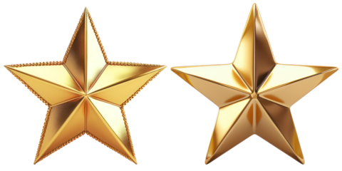 pack of two golden star on transparent background
