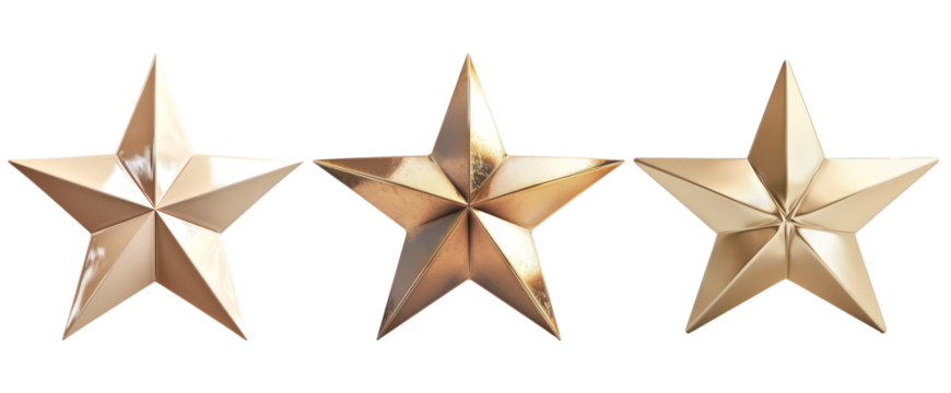 isolated golden twinkle star icon in set of three