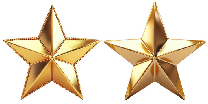 pack of two golden star on transparent background