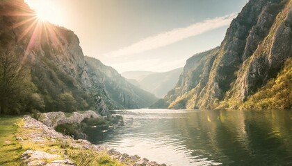 attractive spring view of popular tourist destination matka canyon wonderful morning scene of north macedonia europe traveling concept background - obrazy, fototapety, plakaty