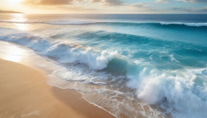 top view of cold oceanic wave on beach shore ocean azure blue warm water with foam tide surf sea...