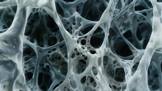 An electron microscope image of a of cardiac cells revealing their intricate network of interconnections. The cells are tightly packed . AI generation.