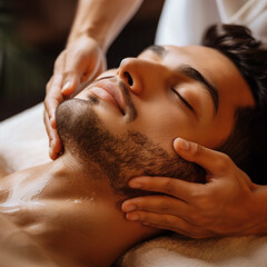 Closeup of a young man having a massage in a spa salon