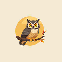 Owl on a branch logo illustration design flat vector