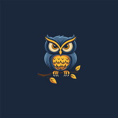 Owl on a branch logo illustration design flat vector