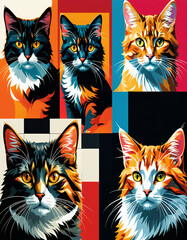 Collage of Various Domestic Cats Portraits