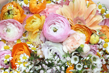 Mixed colorful flowers background, Bouquet of mixed flowers.