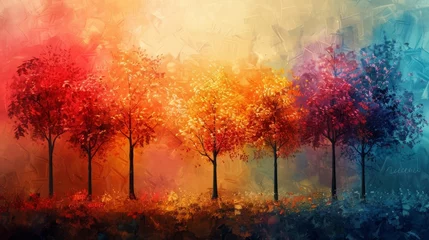 Keuken foto achterwand Artistic oil painting depicting trees as the main subject, creating a stunning visual background. © Kwanruethai