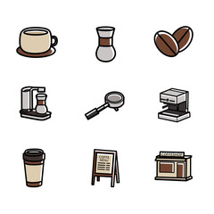 Vector icon set of Coffeshop fit for background,poster ,element bussines icon,website icon and more