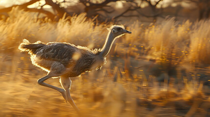 Ostrich Running In Savanna