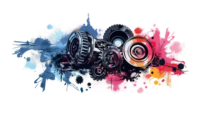 Foto op Canvas Poster of epic Pistons and Gears in minimalist abstract multicolour illustration © Munying