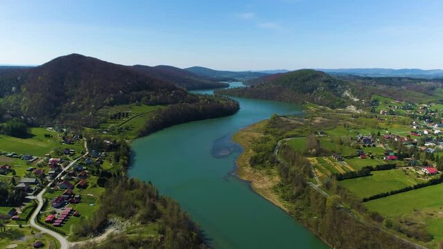 Solina Beautiful Village In Bieszczady Mountains Aerial View Poland