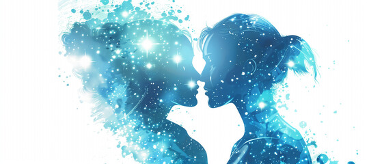 Fototapeta premium Illustration of a shining blue gemini zodiac sign on a clean white background. The symbol represents the astrological sign gemini which is associated with the twins castor and pollux. 